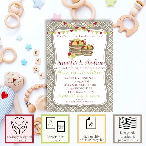 Amanda Creation Custom Baby Shower Invites Apple Baby Shower Invitation 20 5x7 Custom Personalized Apple Themed Invites With Envelopes - Image 2