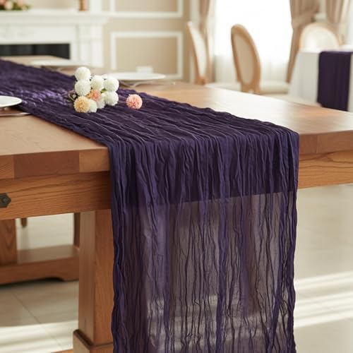 8 Pack Dark Purple Cheesecloth Table Runner 120 Inch Boho Wedding Decor - Image 7
