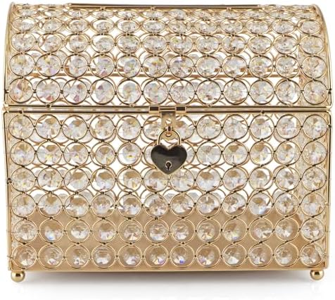 MDLUU Large Wedding Card Box, Treasure Chest Wedding Money Holder with Heart Shaped Lock, Crystal Bead Card Receiving Box for Wedding, Reception, Birthday Party - Image 2