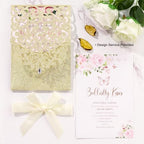 50pcs Gold Glitter Wedding Invitation, Laser Cut Invitation Sleeves & Cards - Image 3