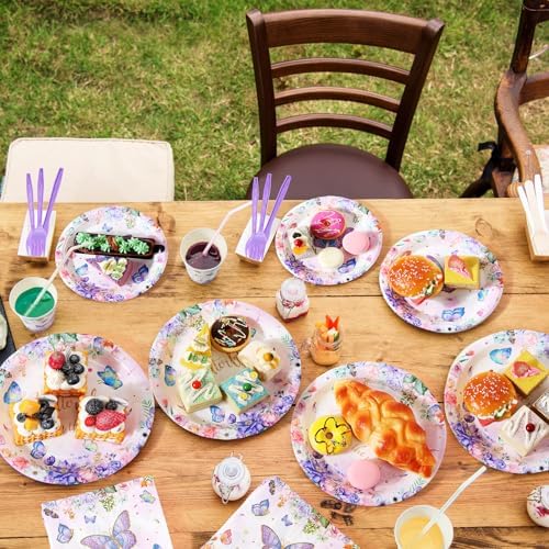 Ziliny 280 Pcs Butterfly Baby Shower Paper Plates and Napkins Paper Cups Plastic Knives Forks Spoons Disposable Tableware Set for Butterfly Theme Birthday Party Supplies, Serve 40 - Image 5