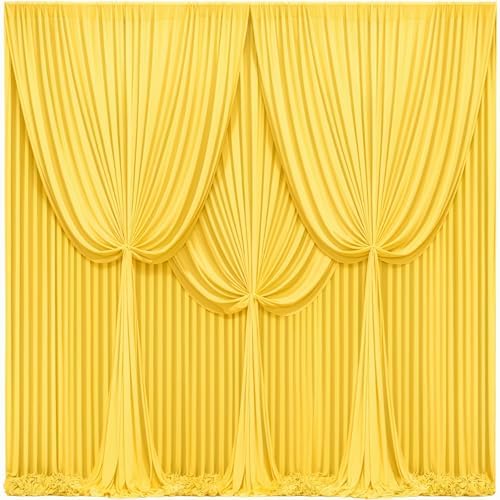 24x10FT Yellow Backdrop Curtains for Wedding Parties, Wrinkle Free Polyester Photography Backdrop Drapes for Wedding Baby Shower Birthday Parties Stage Background Stand Decorations 4x10ft,6 Panels by Partisky
