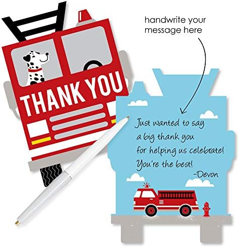 Big Dot of Happiness Fired Up Fire Truck - Shaped Thank You Cards - Firefighter Firetruck Baby Shower, Birthday Party Thank You Note Cards with Envelopes - Set of 12 (Pack of 2) - Image 2