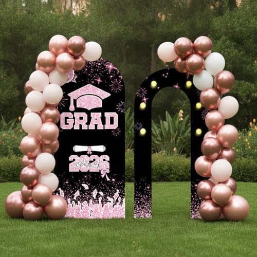 6FT Arch Backdrop with Stand, Lighted Set Graduation Decorations 2026, Pink by Ruxion
