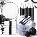 Hioasis 175 Pcs Clear Black Plates for Party by Hioasis