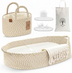 Baby Changing Basket Includes Diaper Caddy - Soft & Waterproof Dual-Cover, Portable, Changing Pad for Dresser & Changing Table, Gift for Baby Shower, Organic Cotton Rope by JJOOBabyCo