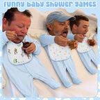 Chicingyou 7 Pcs Baby Shower Games Feed Me Baby Shower Games Decor Include 3 Funny Blue Blind Feeding Costume 3 Bib 1 Bed Sheet for Gender Reveal Party Supplies for Gender Reveal Game Party Favors - Image 3