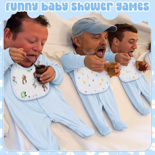 Chicingyou 7 Pcs Baby Shower Games Feed Me Baby Shower Games Decor Include 3 Funny Blue Blind Feeding Costume 3 Bib 1 Bed Sheet for Gender Reveal Party Supplies for Gender Reveal Game Party Favors - Image 3