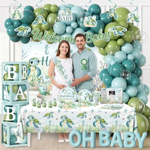 Under the Sea Baby Shower Decorations, Ocean Themed Party Supplies with Backdrop Balloons Tablecloth Plates Napkins Cake Topper for Sea You Soon Baby Shower, Under the Sea Decorations for 20 Guests - Image 2