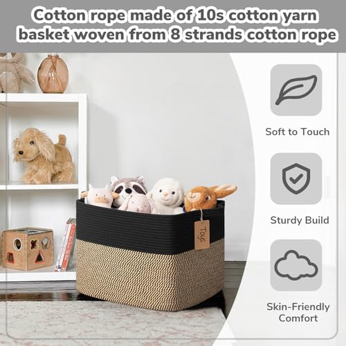 Goodpick 50L Large Woven Storage Basket for Organizing, Black & Jute - Image 4