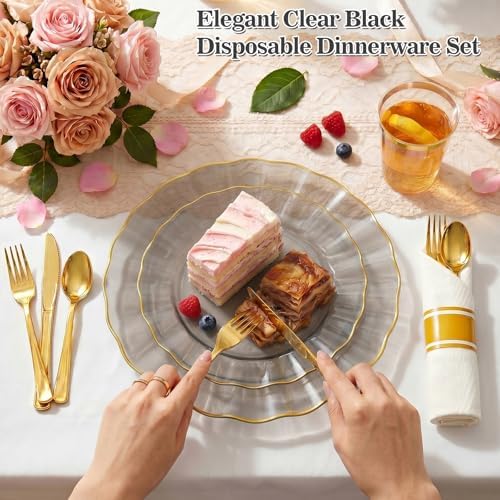 Glowserve 350 PCS Scalloped Plastic Plates Dinnerware Set for 50 guests - Image 2