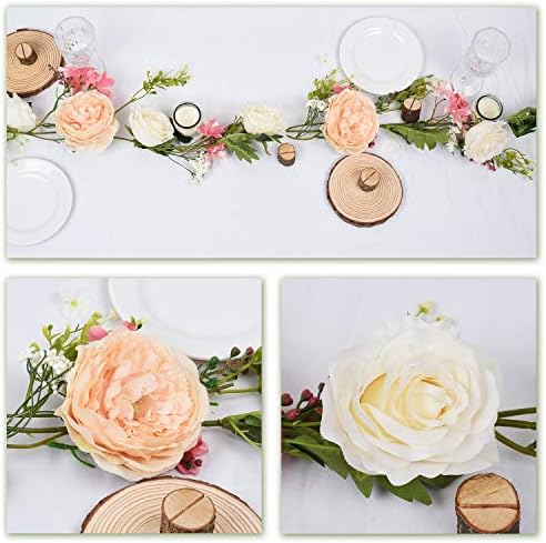 DearHouse 2Pack Artificial Peony Flower Garland - Silk Peony Garland with Pink and White Flowers for Wedding Party Table Decoration,6ft/Strand - Image 4