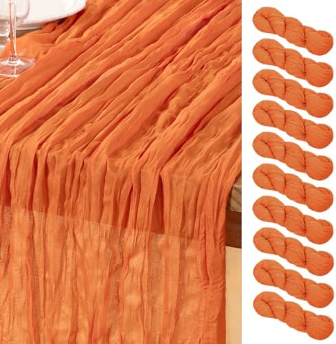 DeZerlor Orange Cheesecloth Table Runners 10 Pack Summer Boho Runners by DeZerlor