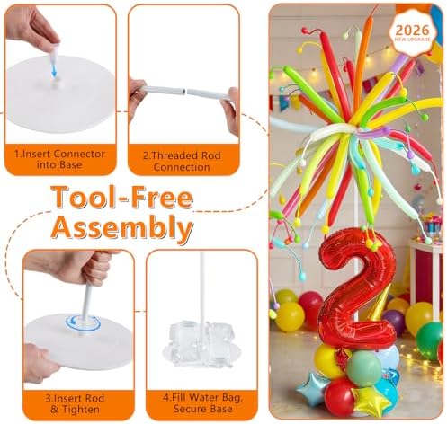 Balloon Column Stand Set of 4, Adjustable Balloon Tower Pillar Kit for Wedding Decorations, Reusable Metal Balloon Stand with Floor Base for Party and Graduation Events - Image 4
