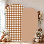Tegeme 2 Set Gingham Arch Backdrop Cover 7.2ft 6.6ft Arch Cover, Khaki - Image 3