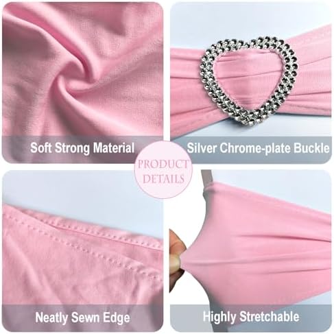 Pink Chair Sashes 60 Pack Spandex Pink Sashes for Chairs Stretch Chair Sashes Clearance with Heart Buckle Slider for Wedding Banquet Party Decorations - Image 3