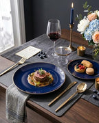 bUCLA 150PCS Blue and Gold Plastic Plates - 25 Guests Navy Blue Plastic Dinnerware Disposable for Party & 4th of July - Include 25 Dinner/Dessert Plates, 25 Knives, 25 Forks, 25 Spoons, 25 Cups - Image 3