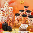 Jingmore 48 Sets 16oz Disposable Paper Coffee Cups with Lids Sleeves Straws Holiday Paper Drinking Cups Bulk for Hot Cold Beverages Home Business Cafe Birthday Party Supplies (Fall) - Image 4