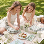 350 PCS Sage Green Gingham Disposable Dinnerware Set, Decagonal Paper Plates 7 & 9 Inch, Napkins, Cups & Cutlery, Checkered Party Supplies for Easter Baby Shower Wedding Picnic - Image 2