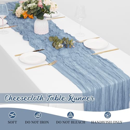 16 Pack Dusty Blue Cheesecloth Table Runners 20x120 Inch Gauze Table Runner Cheese Cloth 10FT Blue Table Runner Rustic Sheer Runner for Wedding Baby Shower Birthday Party Table Decor - Image 6