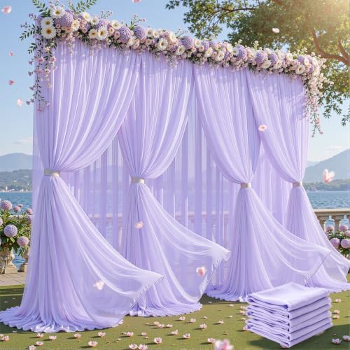 30ft×10ft Wrinkle Free Lavender Purple Backdrop Curtain Drapes, 6 Panels 5ftx10ft Sheer Tulle Chiffon Backdrop Panels Curtains for Wedding Baby Shower Birthday Party Stage Photo Home Decorations by Unknown
