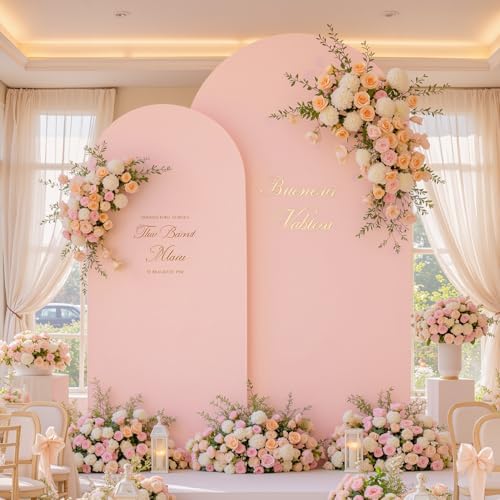 Dusty Pink Arch Backdrop Cover Set of 2 Wedding Arch Covers Stretchy Backdrop Decorations Baby Shower Bridal Shower Photo Birthday Party Pale Pink Arch Stand Cover 7.2 and 6ft Spandex - Image 2