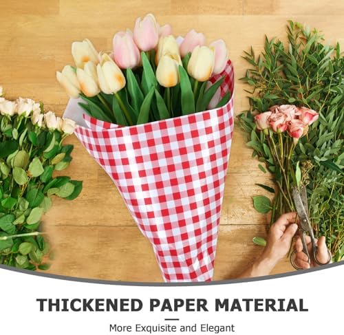Mipcase 20pcs Red and White Checkered Floral Bouquet Wrapping Paper 58cm X 58cm Plaid Tissue Paper for Wedding Wraps, Flower Bouquet Packaging, Craft and DIY Supplies - Image 7