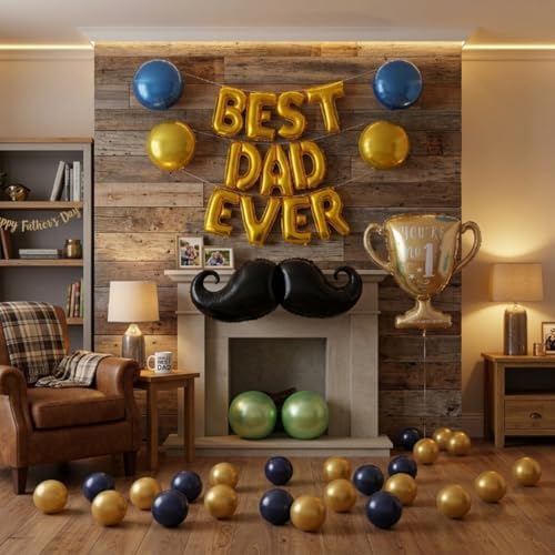 45 PCS Fathers Day Gift for Dad Happy Birthday Foil Balloon Party Decorations Balloons Kit, "Best Dad Ever" Letter Balloons Navy Blue Gold Latex Balloons for Father, Father's Day Party Decor - Image 3