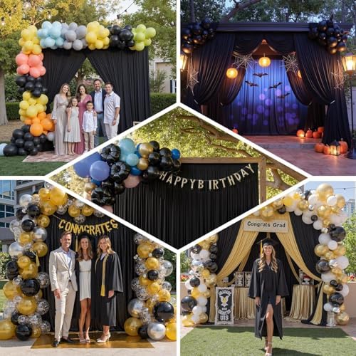 50x12 ft Black Backdrop Curtains for Weddings Party, Birthdays, Halloween - Image 4