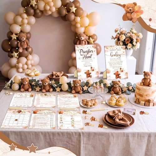 Sherr 424 Pcs Brown Bear Baby Shower Games Decorations, 8 Set, 50 Pacifiers - Image 6