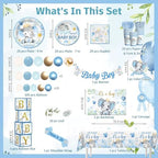cocomigo 260PCS Elephant Baby Shower Decorations, All-in-1 Party Pack, Includes 20 Elephant Theme Tableware, Backdrop Tablecloth Balloon Kit for Baby Shower Decorations Boy - Image 2