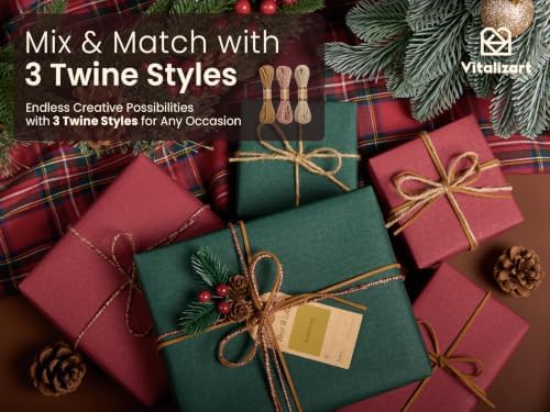 Vitalizart Burgundy Textured Wrapping Paper Set 30" Twine Ribbons & Tags - Image 6