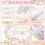 400 Pcs Pink Wildflower Girl Baby Shower Party Decoration for 50, Baby in Bloom Paper Plates Napkins and Cups Cutlery Floral Tableware Set for a Sweet Babys Is on Her Way Party Supplies - Image 2