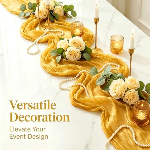 20 Pack Gold 17 x 108 Inch Cheesecloth Table Runner - Boho Gauze Sheer Fabric for Wedding Baby Shower Party Home Decor - Image 5