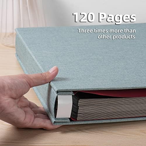 Large Photo Album Self Adhesive 4x6 5x7 3x5 8.5x11 Scrapbook Magnetic Album DIY Scrap Book Length 13 x Width 12.8 (Inches) 120 Black Sticky Pages Linen Cover DIY Photo Album(Green) - Image 5