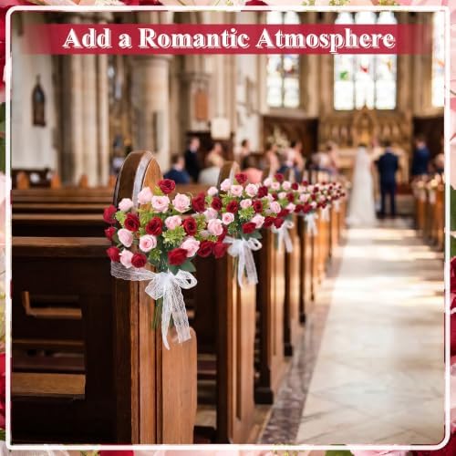 Zeyune 8 Pack 12 Inch Artificial Rose Bouquet, Wine Red and Light Pink - Image 5