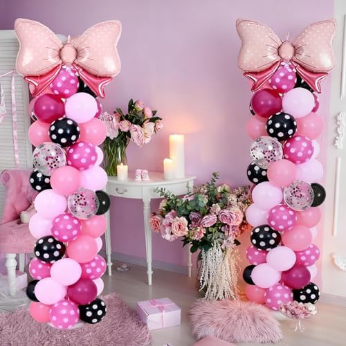 2 Set Adjustable Mouse Theme Birthday Balloon Column Stand Kit Polka Dot Pink Black White Balloons Arch Garland for Christmas Baby Shower Girl Birthday Party Decorations Supplies - Image 5