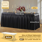 Black Polyester Table Cloths for Rectangle 6 Foot Tables, 2 Pack Wrinkle Free Tablecloths Stretchy Banquet Ruffle Fitted Table Cover Desk Skirt for Parties Wedding Birthday Baby Shower - Image 4