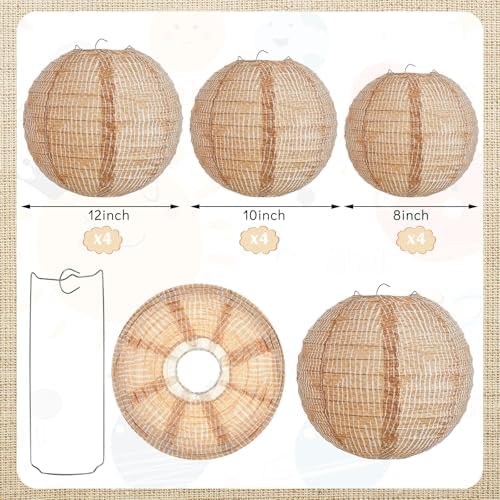 Hortsun 24 Pcs Print Burlap Paper Lanterns Classroom Decor,8/10/12 Inch - Image 2