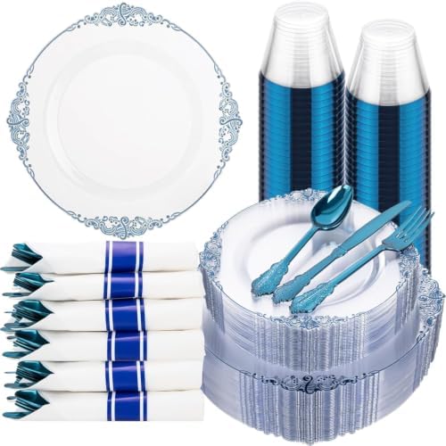 Hioasis 175 Pcs Clear Blue Plates for Graduation by Hioasis