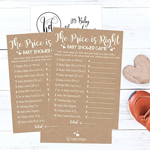 Hadley Designs Hilarious Baby Shower Games Set – 25 The Price is Right Baby Shower Game Cards for 25 Guests, Gender Neutral and Fun for Boys & Girls (Rustic) (Pack of 2) - Image 5