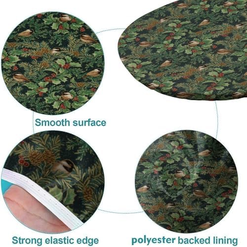 A Winter's Day Fabric Collection - Winter Chickadees Dark Teal Print Oval Table Cloth Wipeable Spillproof Elastic for Dining Table Buffet Parties and Camping Fits for 48" x 68" Oval Table - Image 5