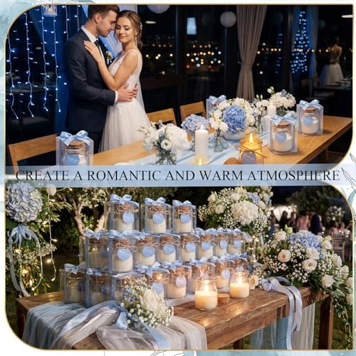 MTLEE 20 Sets Wedding Candle for Guests Blue Glass Jars Bridal Shower Favor - Image 5