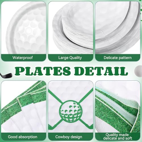 Potchen 452 Pcs Golf Plates Napkins Party Supply, Green White - Image 2