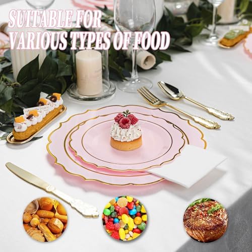 350PCS Pink Plastic Plates, Plastic Dinnerware Sets for 50 Guests - Image 6