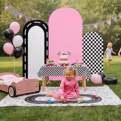 Mindsoft 3 Sets Fast Party Arch Backdrop Cover Racing Backdrop, Pink - Image 5