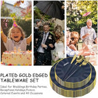 150Pcs Plastic Plates with Gold Rim,Heavy Duty Blue Plates for 30 Guests,Plastic Dinnerware Set Include 30 Dinner Plate,30 Dessert Plate,90 Gold Cutlery Set for Party (Blue) - Image 6