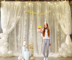 Ivory Tulle Backdrop Curtains with Lights String for Parites Wedding 20×10ft Ivory Sheer Backdrop Curtains for Baby Shower Birthday Party Photo Shoot Background Decorations(4 Panels 5ft×10ft) - Image 3