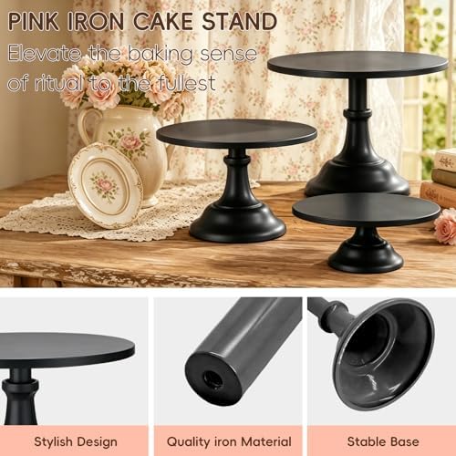 3 PCS Black Round Cake Stand Set, Multi Size Metal Cupcake Holders Stand for Birthday Wedding Banquets, Pastry Display Holders for Holiday Party Dessert Display Table Decor (8"/10"/12" Plate) - Image 5