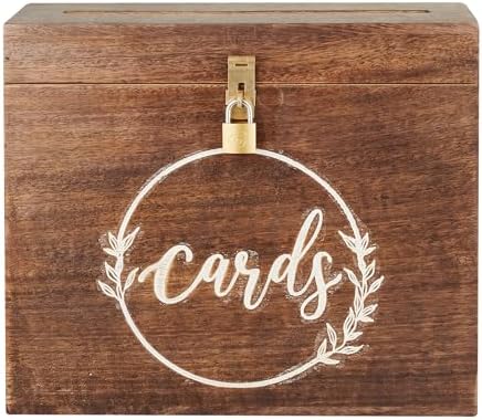 Wedding Card Box with Card Slit and Lock 12"X10"X4.5"- Gift Wishing Well Card Box for Weddings, Receptions, Birthdays, Graduations, Baby Showers, Honeymoon Funds WBKH (Walnut) - Image 2